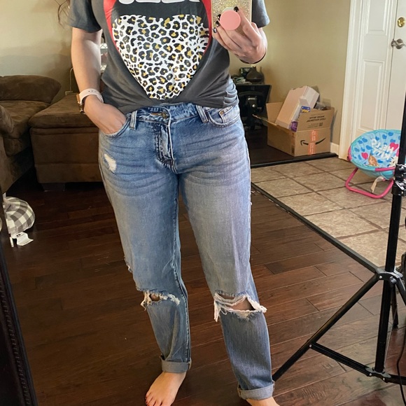 Pink Lily Denim - Libby Distressed Boyfriend medium wash jeans